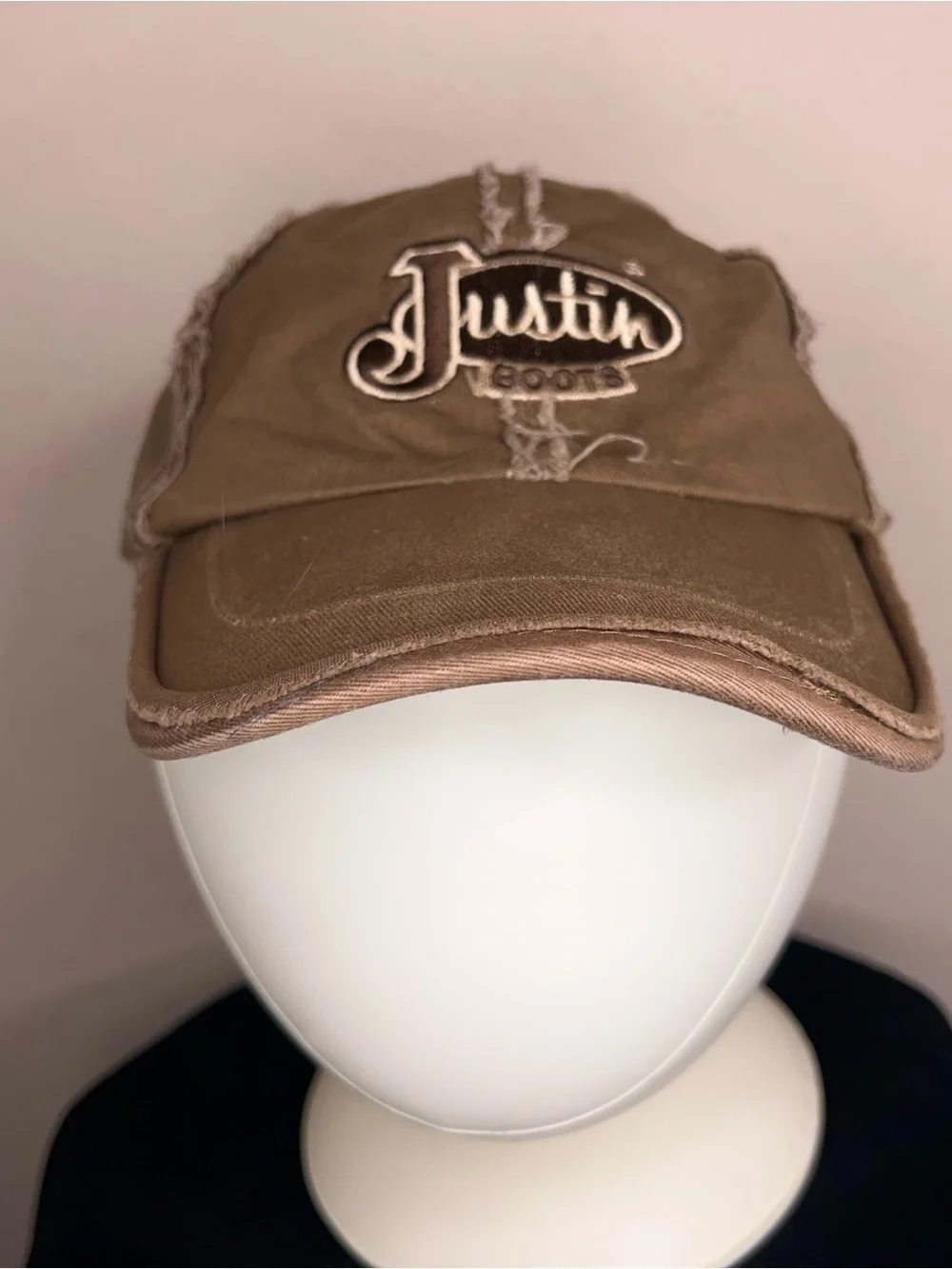 Justin Boots Western Brown Baseball Hat Distressed Unisex Outdoor Stretch Band